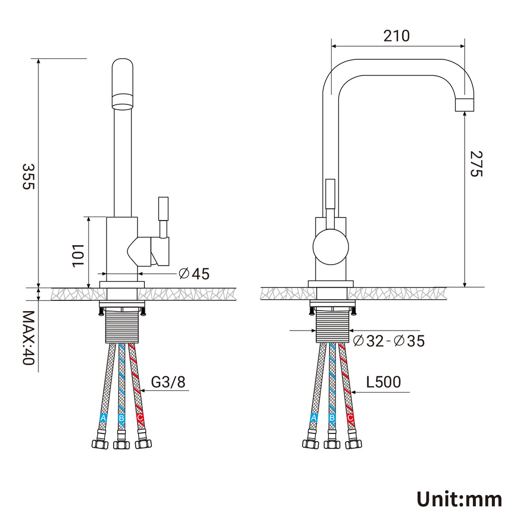 Low-pressure kitchen faucet, chrome-plated, 360° swivel, 304 stainless steel kitchen mixer
