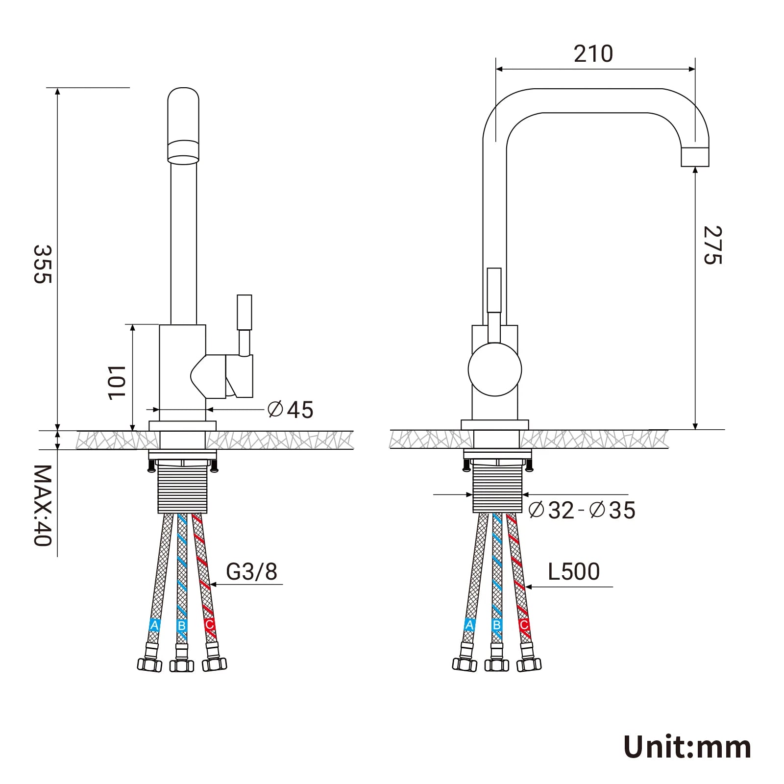 Low-pressure kitchen faucet, chrome-plated, 360° swivel, 304 stainless steel kitchen mixer