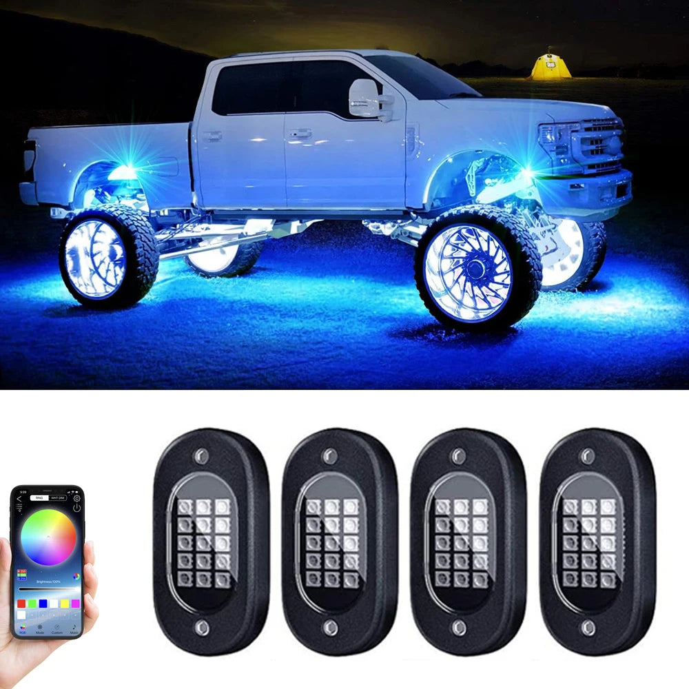 LED Rock Lights for Trucks | 4-12 Pod RGB App-Controlled Underglow Kit 4 pods Tidesmit