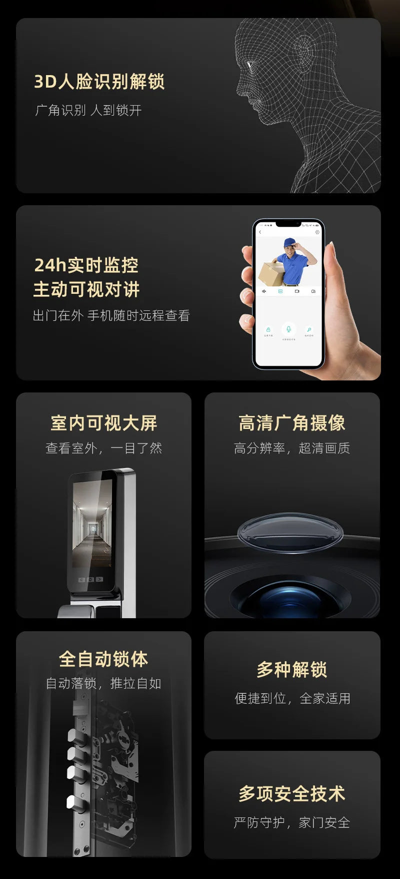 Smart lock with surveillance camera fingerprint facial recognition password door lock