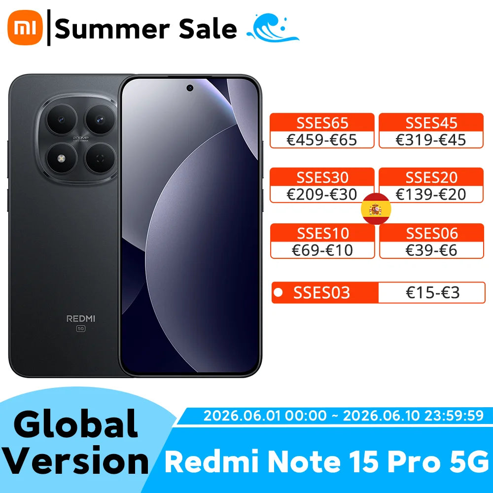 Global Version Redmi Note 15 Pro 5G Dimensity 7400-Ultra Smartphone 6580mAh 45W Battery 200MP OIS Main Camera Xiaomi Cellphone