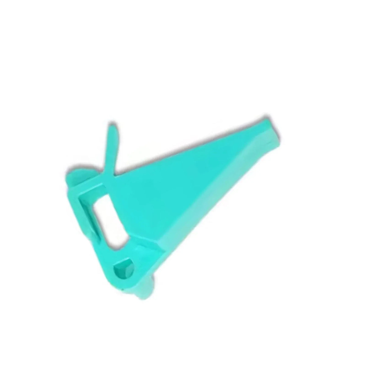 Turquoise plastic barcode printer buckle with large bracket opening and tab