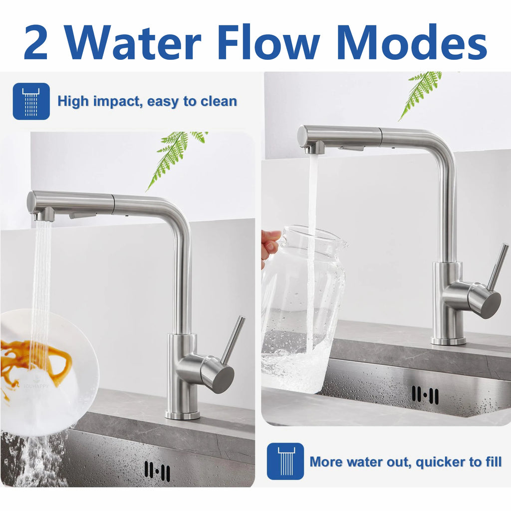 Pull Out Kitchen Sink Faucet Two Model Stream Sprayer Nozzle Stainless Steel Hot Cold Wate Mixer Tap Deck Single-hole Installation Kitchen Accessories