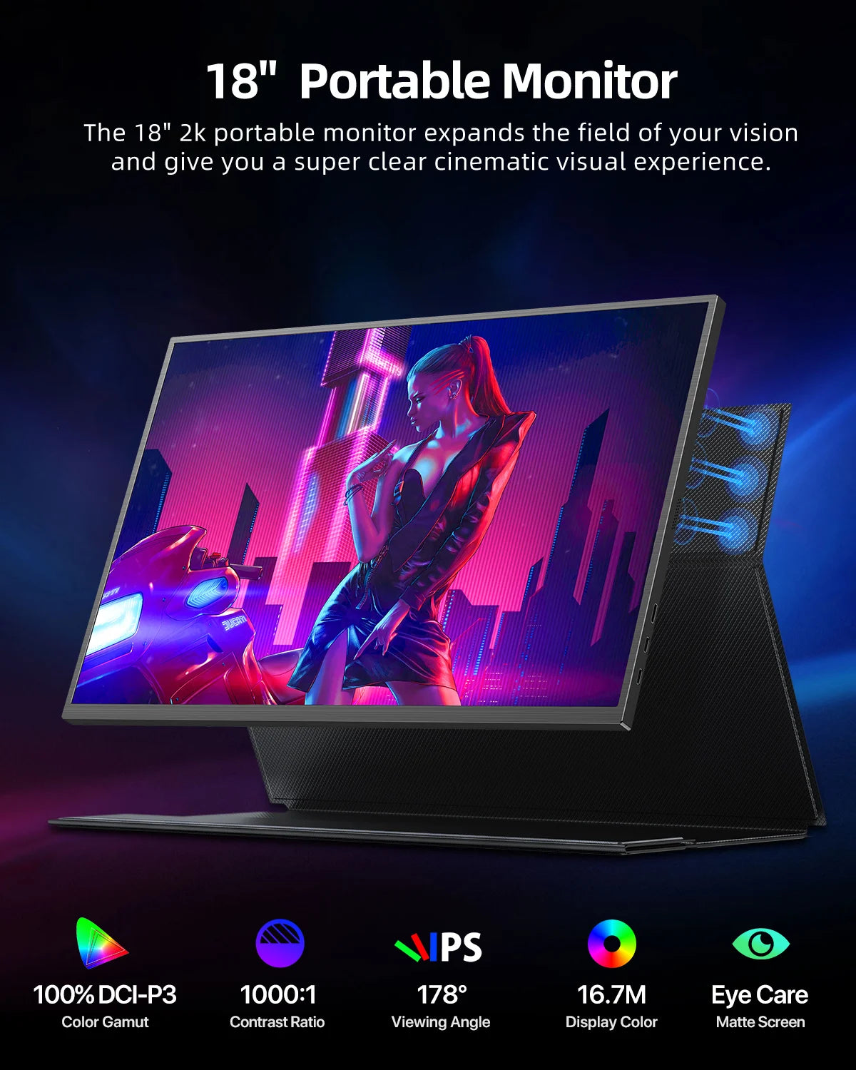 UPERFECT 2K 144Hz 18” Portable Gaming Monitor 100% DCI-P3 VESA Mount Matte Screen Mini HDMI & USB-C Travel Monitor for Laptop