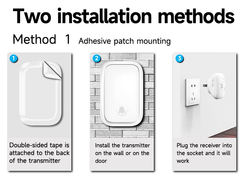 Wireless Doorbell 38-Chime 90db  Self-Generating Power Waterproof Remote Modern Design Kinetic Energy Door Bell EU US UK Plug