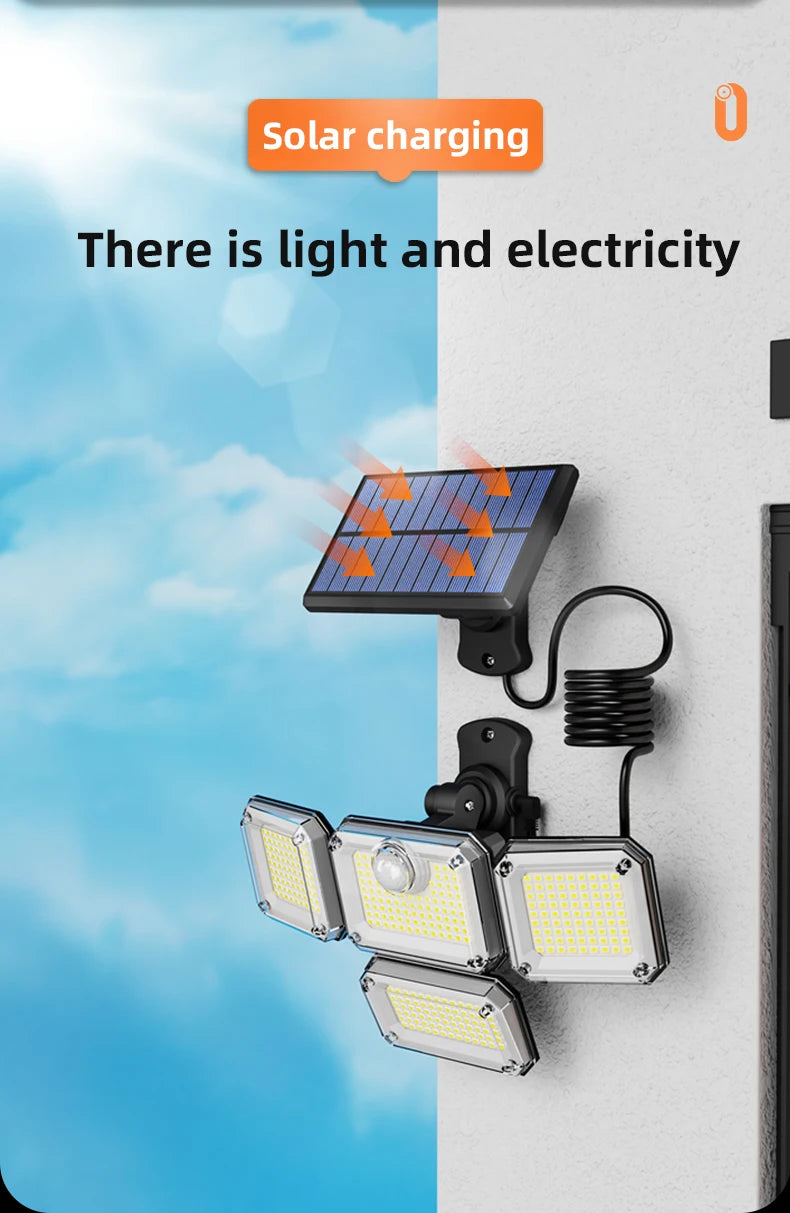 FAMCDC Solar Light 333LED IP65 Waterproof Outdoor Indoor Solar Garden Lamp With Adjustable Head Wide Lighting Angle With 3 Mode
