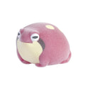 Cute pink flocked soft squeeze frog toy, kawaii capsule collectible for sensory fun and pet decor.