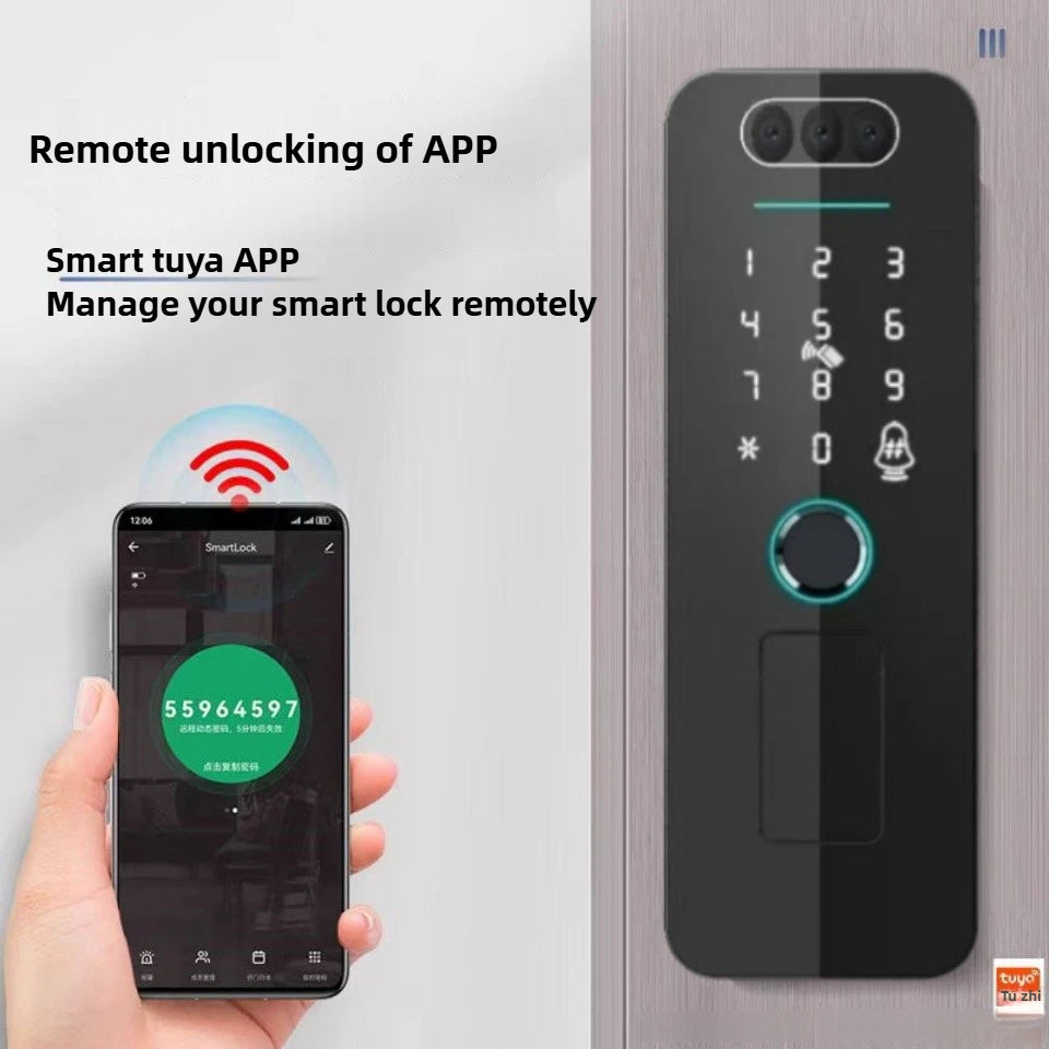 Outdoor Gate Waterproof Smart Tuya Wifi Lock 3D Face Recognition Digital Code Keyless App Remote Biometric Fingerprint Rim Lock