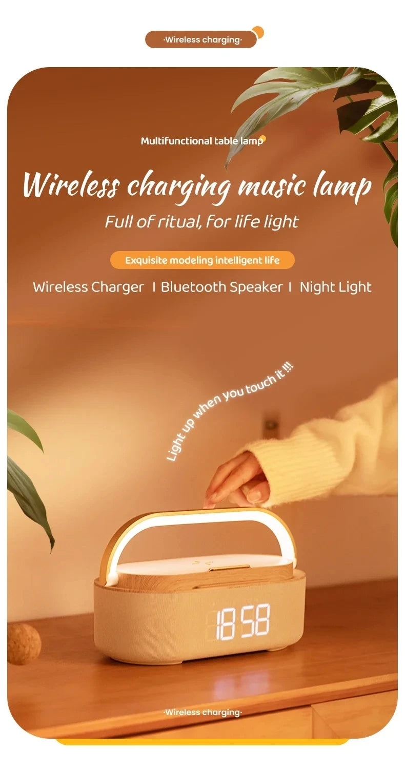 Portable Bluetooth Speaker Wireless Charging FM Radio Alarm Clock Sound Box Music Caixa De Som Charger Lamp Night Light Bocina