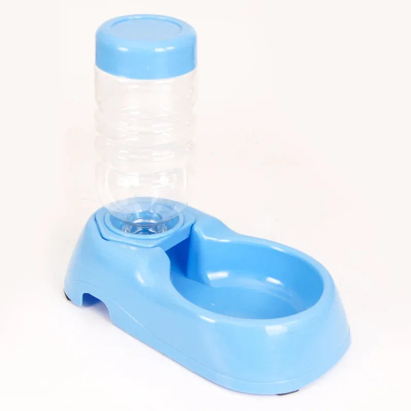 Blue automatic pet water dispenser with refillable bottle for cats and dogs, provides fresh hydration.