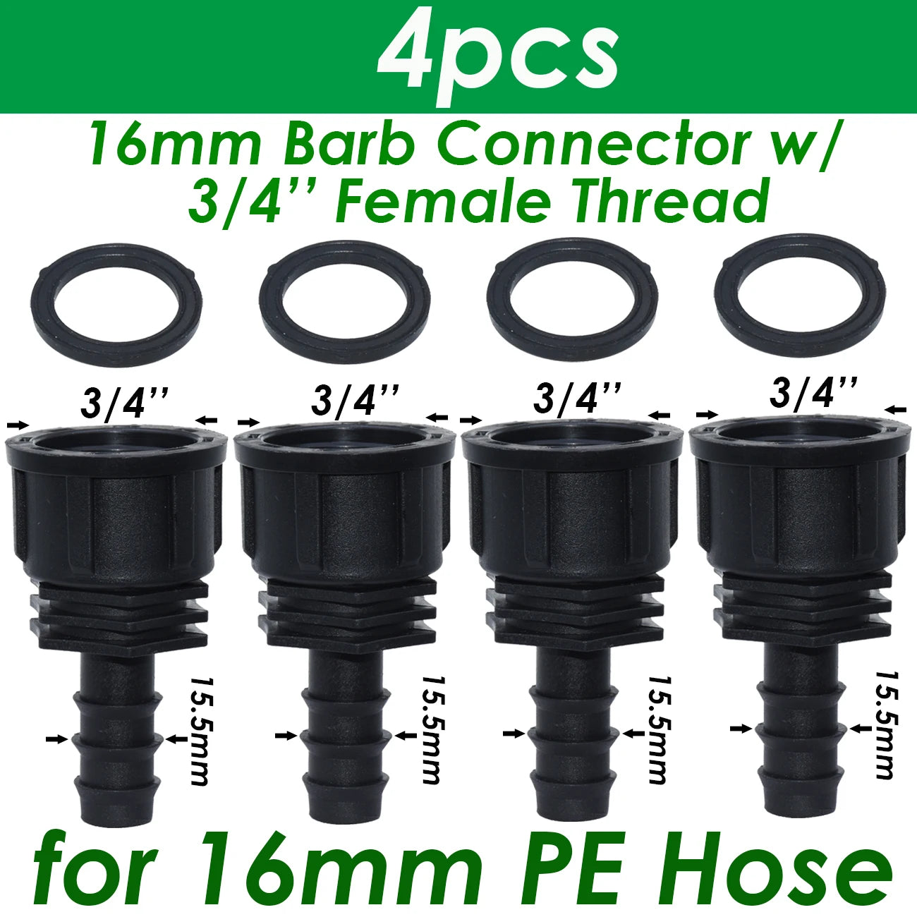 1/2" 3/4" Male Female Thread Connector To Barb 16mm 20mm 25mm PE Hose Adapter Tee Elbow Garden Irrigation Drip Watering System