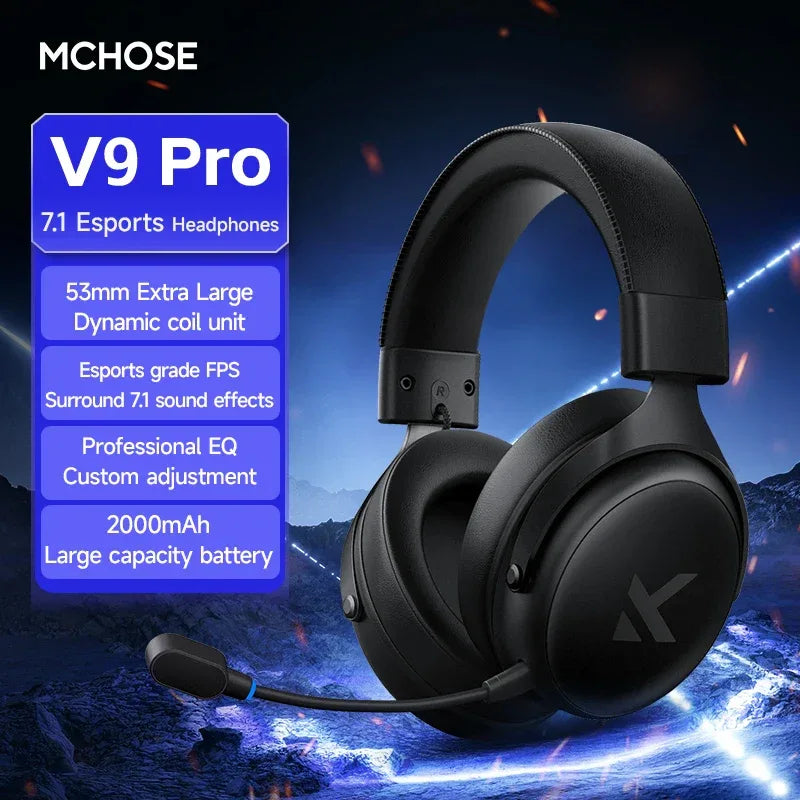 MCHOSE Wireless Gaming Headset Surround Sound Noise Canceling Tidesmit V9 Pro Black Tidesmit