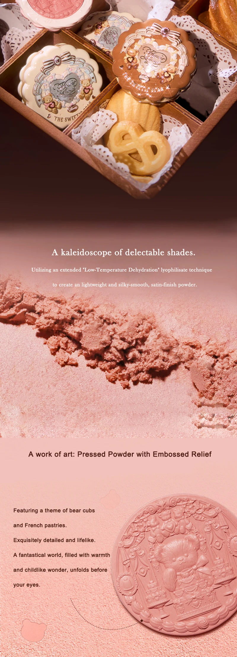 Tidesmit Sweetie Bear silk satin cheek powder swatch showing soft matte natural glow and long lasting blush texture