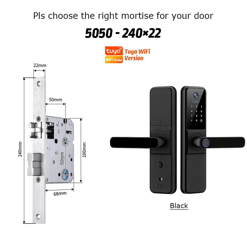 YRHAND Tuya Wifi fechadura eletronica digital Smart Door Lock With Biometric Camera Fingerprint Smart Card Password For home