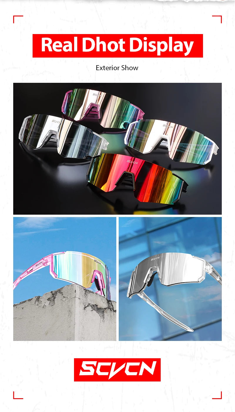 SCVCN Cycling Glasses UV400 Outdoor Sports Sunglasses Men MTB Cycling Glasses Women Road Bike Sunglasses Running Goggles