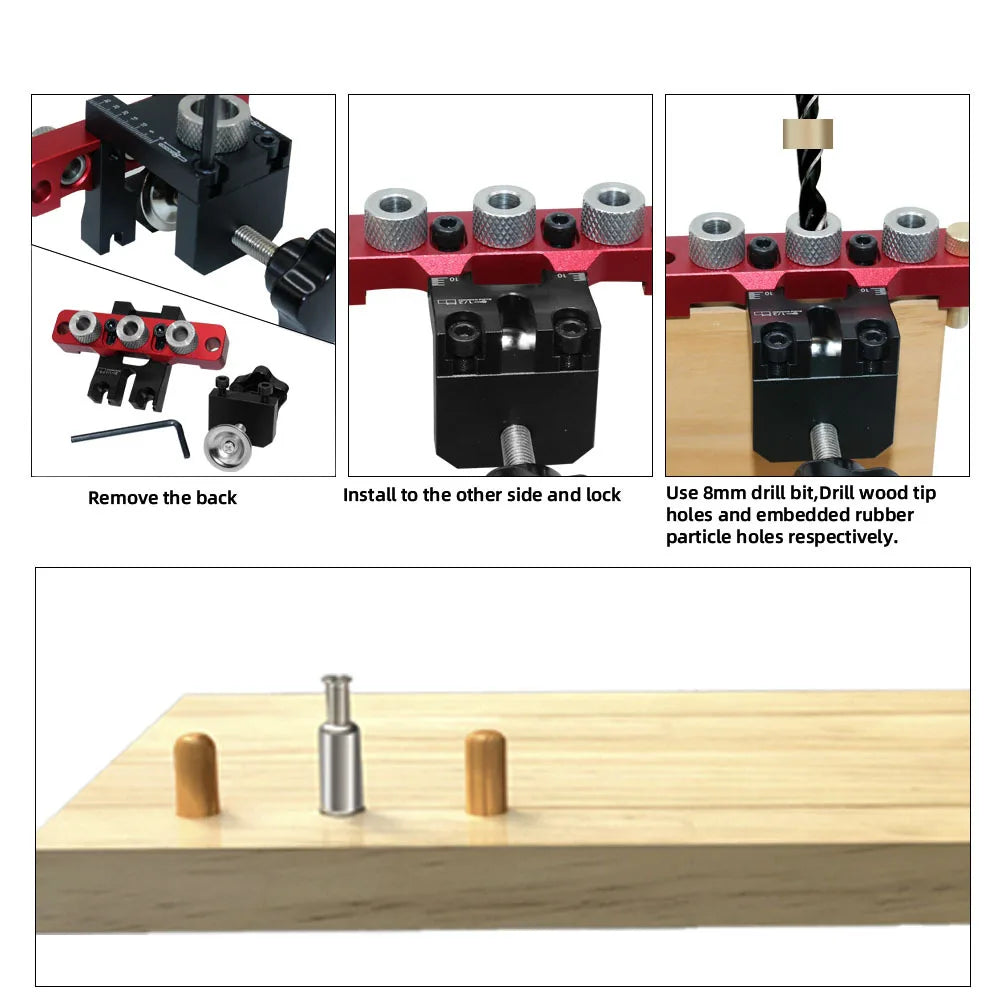 3 In 1 Universal Dowel & Pocket Hole Jig Adjustable Wood Hole Drilling Guide Locator Woodworking Cam Doweling Kit Tool