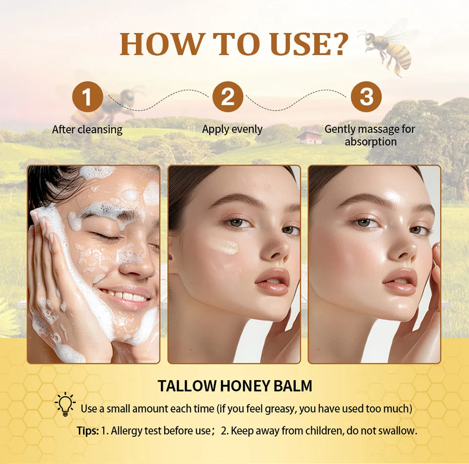 Honey Tallow Balm for Face Natural Handmade Lotion Whipped Beef Tallow Cream for Face & Body Sensitive Skin for Men & Women
