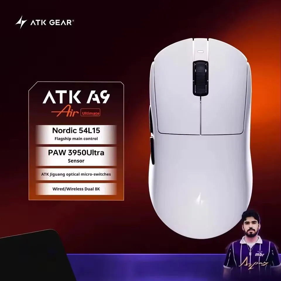 ATK A9 PLUS ULTRA Series Mouse Dual 8K Wireless Mouse Bluetooth Lightweight PAW3950 Ultra Nordic52840 E-sports Mice Gift