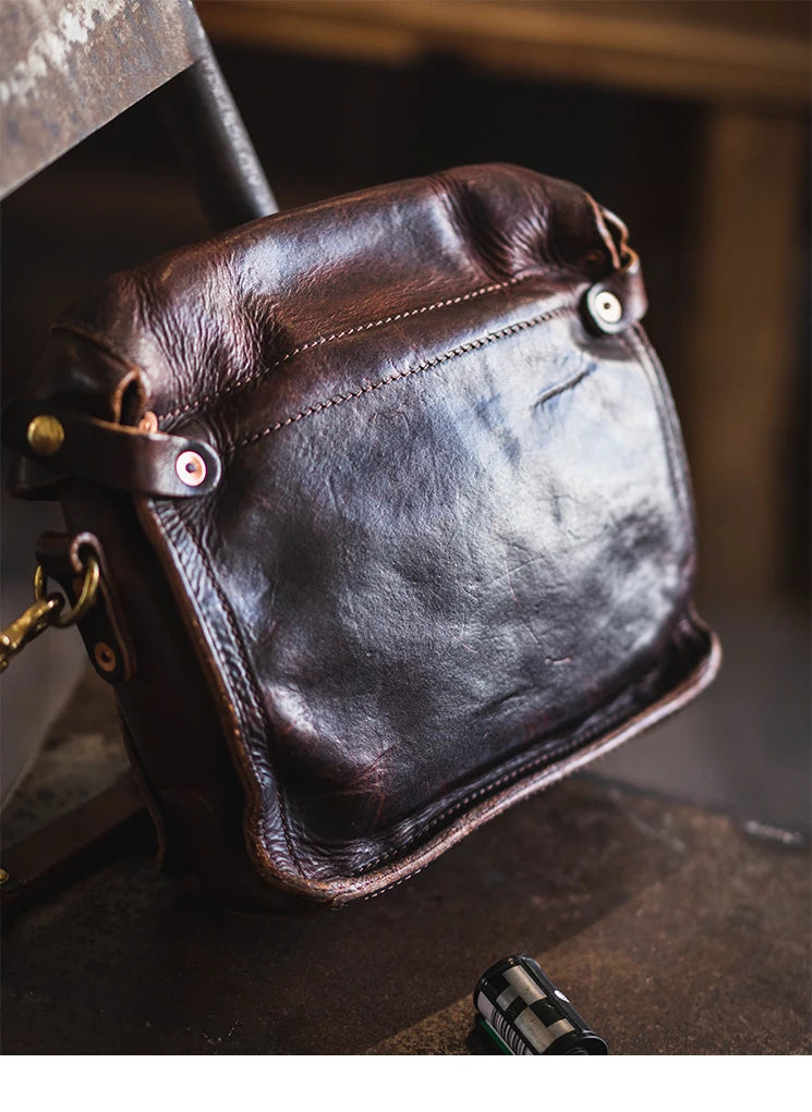 Fashion vintage outdoor daily genuine leather men's small phone shoulder bag designer handmade luxury cow leather crossbody bag
