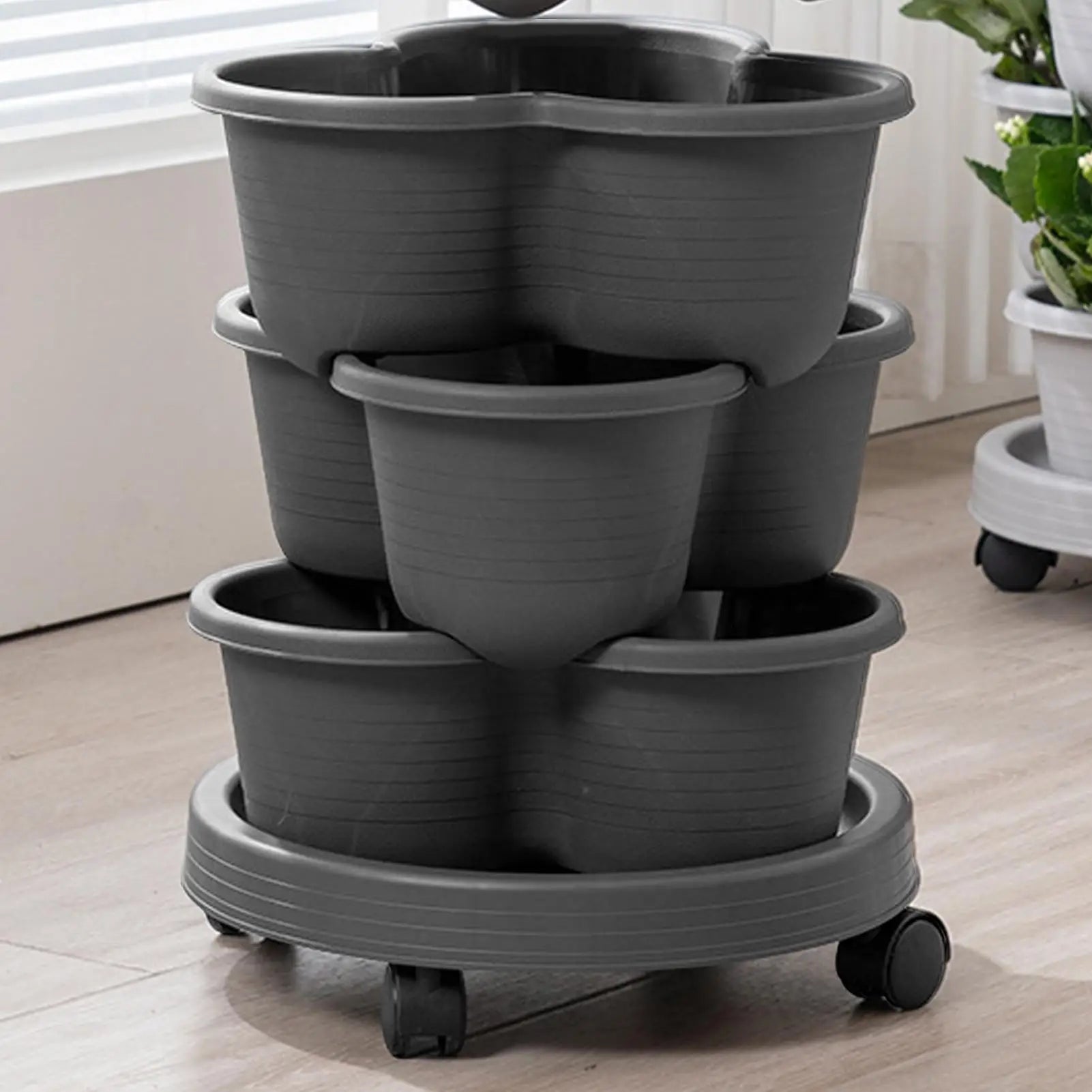 Vertical Garden Tower Stackable Outdoor Vegetable Pots Tiered Planter With Wheels For Indoor Outdoor Balcony Patio Backyard Lawn