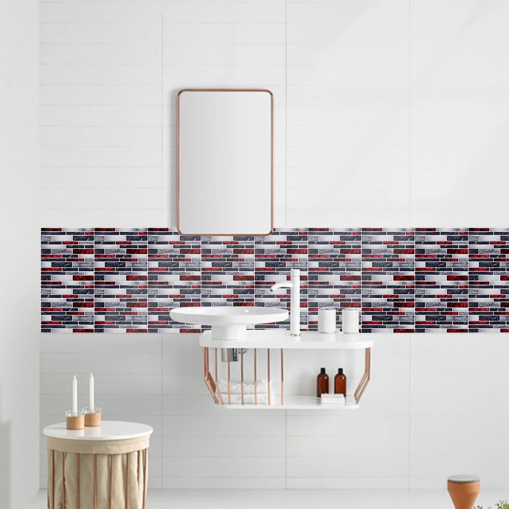 10pcs/set Flat Marble Mosaic Tiles Sticker Transfers Covers For Kitchen Bathroom Tables Peel & Stick Waterproof Art Wall Decals