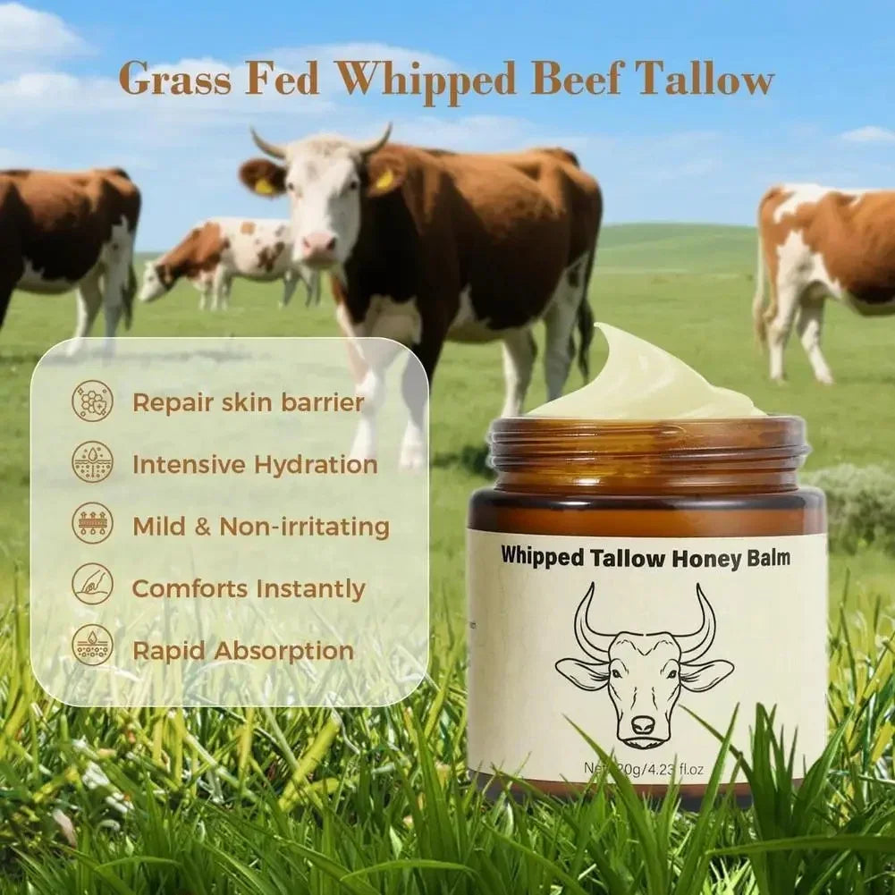 Beef Tallow Honey Moisturizer Cream - Deep Hydration Nourishing Brightening Redness Repair Pore Minimizer for Women Sensitive Dr