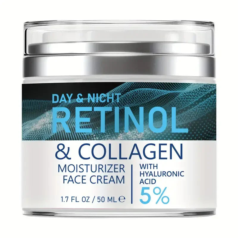 ENVISHA 5% Retinol and Collagen face cream jar, 50ml hydrating moisturizer with hyaluronic acid for daily skin care.