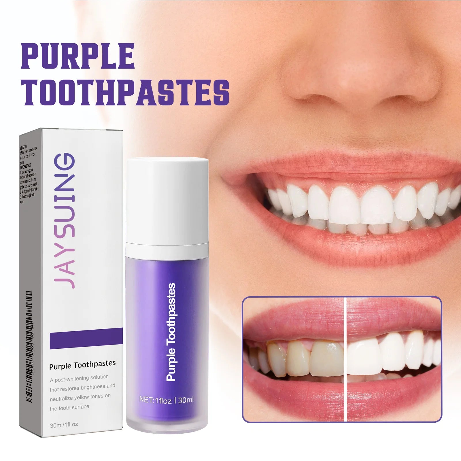 Tidesmit purple teeth whitening toothpaste for deep smoke stain removal and gingiva protection
