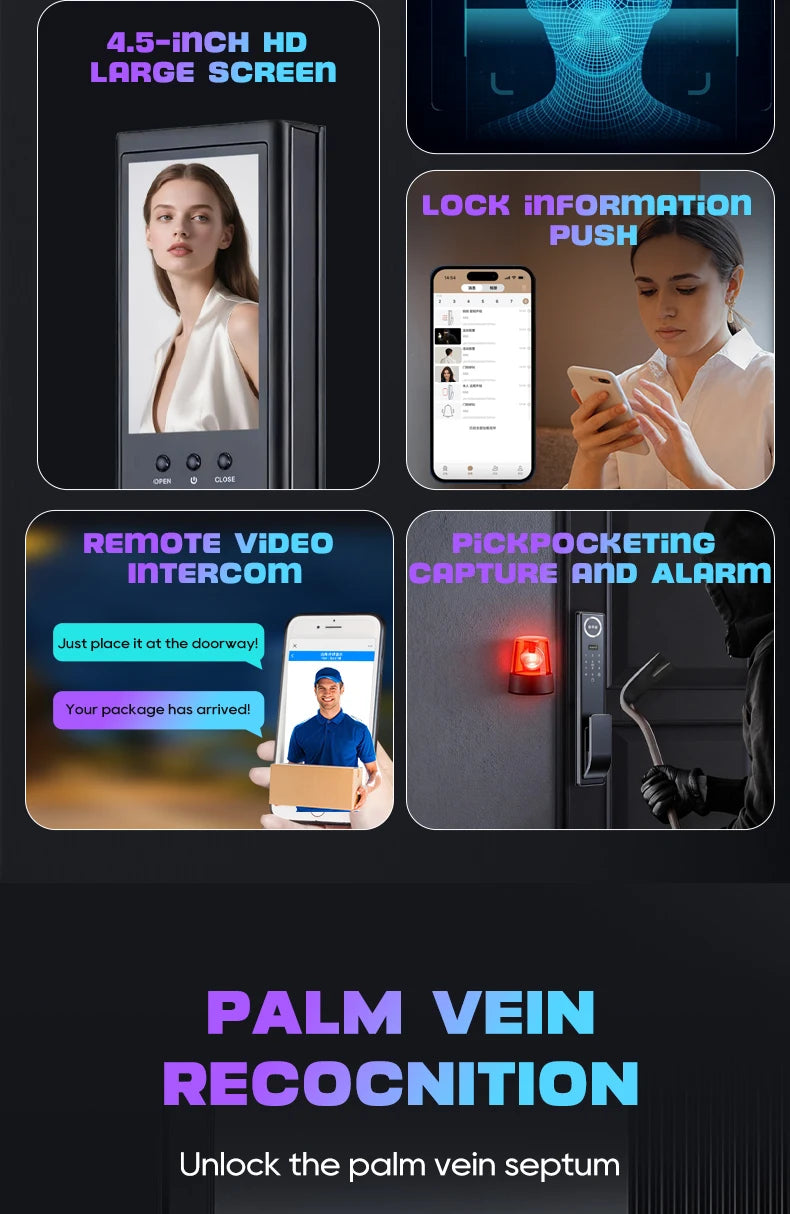 Tuya APP 3D Face Recognition Unlock Digital Door Lock With Camera FIngerprint Password Unlock Keyless Electronic Door Lock