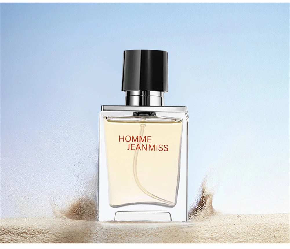 Jean Miss Homme 90ml men's perfume, rectangular glass bottle, lasting masculine cologne scent in luxury gift set.