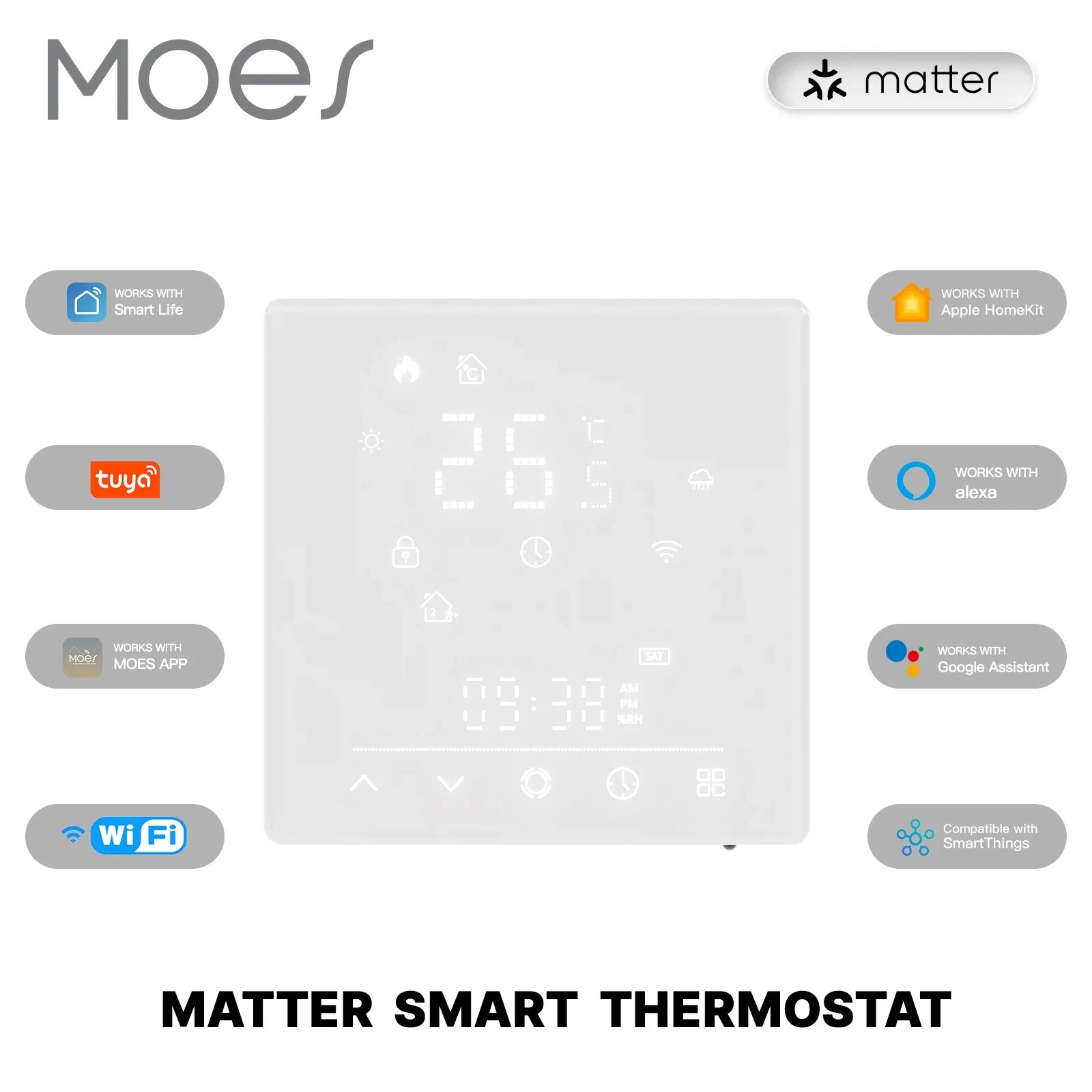 MOES Tuya Matter WiFi Smart Thermostat Temperature Controller Water Boiler Electric Heating With Alexa Google Apple Smartthings