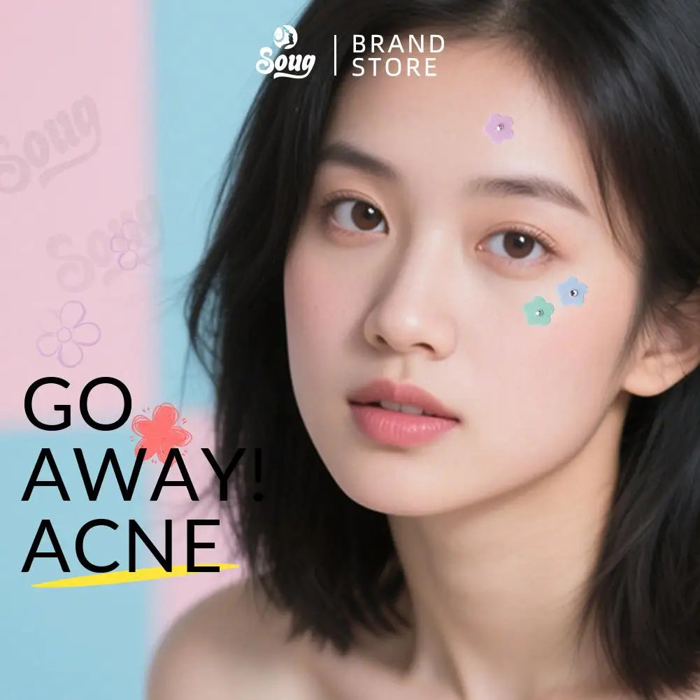 Tidesmit multicolored flower-shaped hydrogel acne patches with pearl and diamond accents for spot treatment