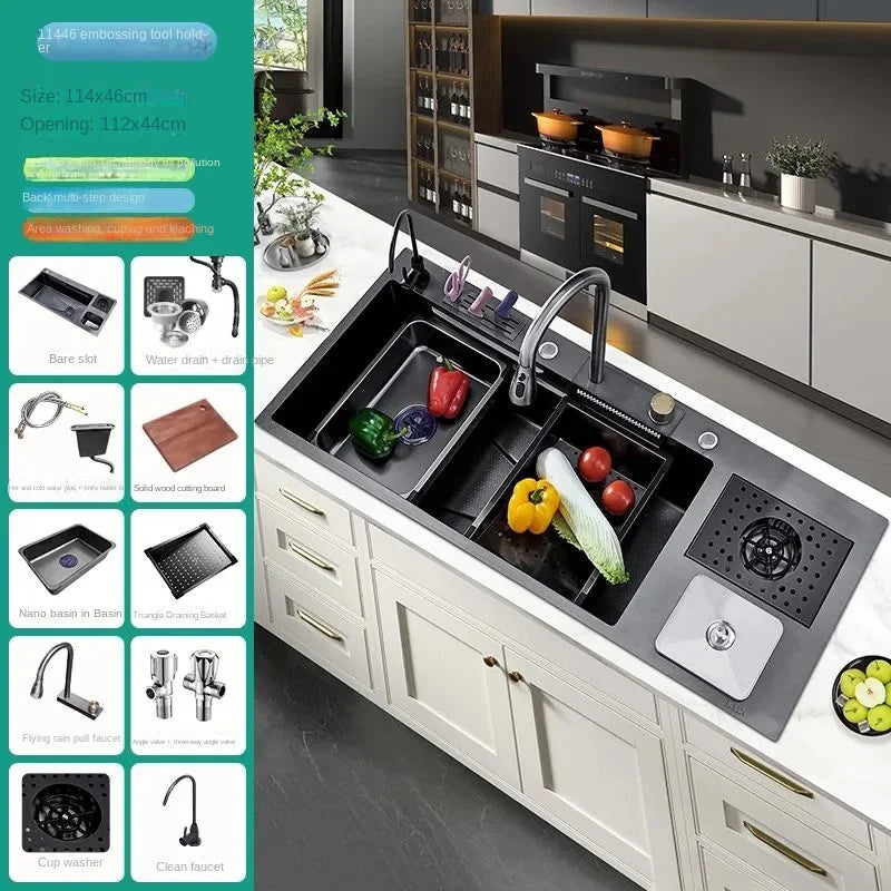 Flying RainWaterfall Sink Stainless Steel Large Big Single Garbage Can Waste Sink Kitchen Household Washbasin Handmade Sinks