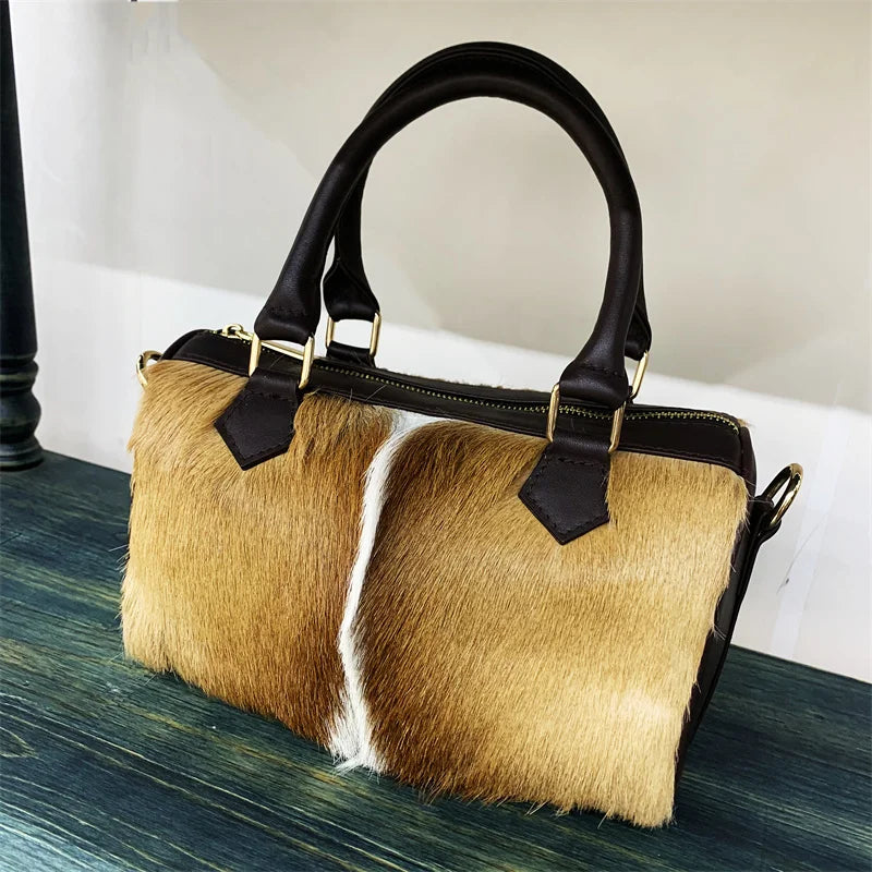 Tote Bag Women's Wool Cashmere Turf Leather Handle Contrast Color Handbag 2025 Luxury Brand High-end Large Capacity Shoulder Bag