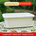Beige rectangular plastic planter with attached tray, thickened rim, for indoor balcony