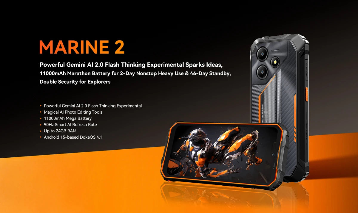 Blackview OSCAL Marine 2 Rugged Phone AI 11000mAh Battery 6.56 " HD+ Display Unisoc T6158GB RAM 128GB Smartphone Android 15 NFC
