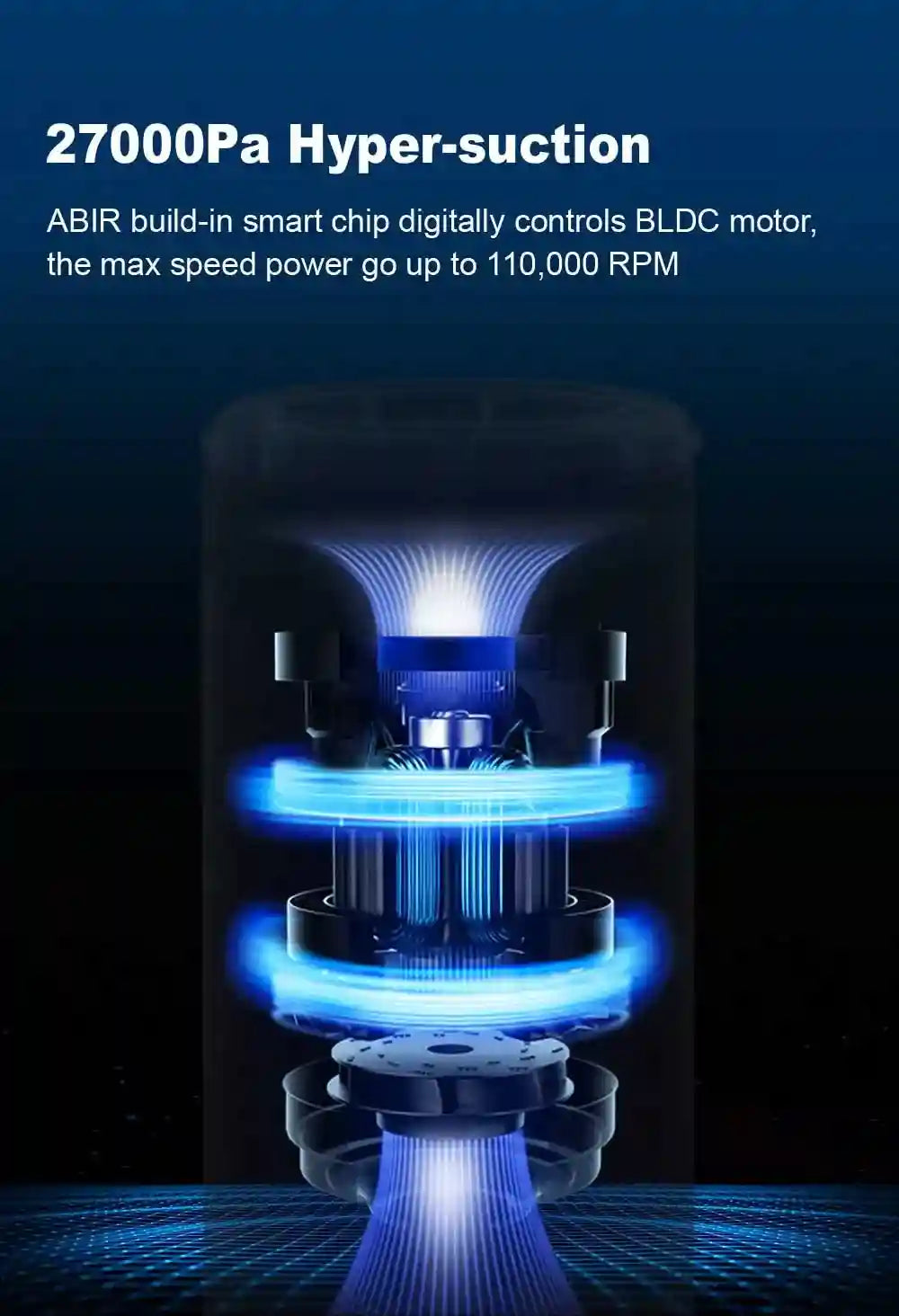 Tidesmit ABIR VC205 cordless vacuum with 27000PA suction, touch screen, smart dust sensor, and auto speed control.