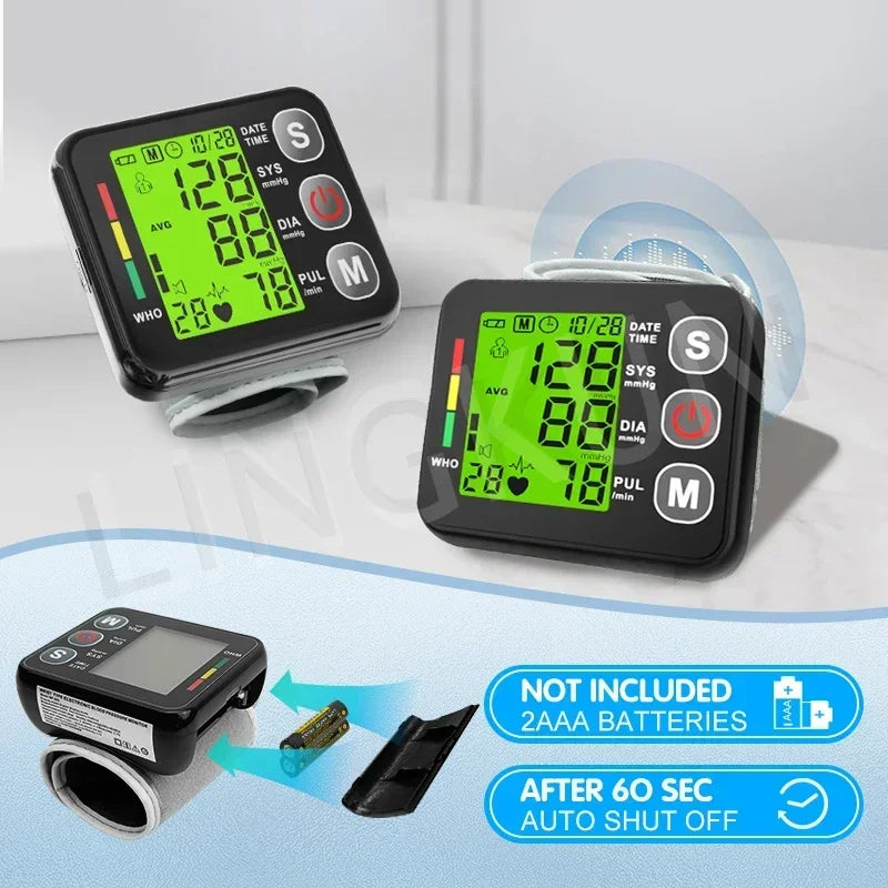 English Voice High Accurate BP Monitors Wrist Blood Pressure Monitor Tonometer Digital Sphygmomanometer Electronic Bp Monitors