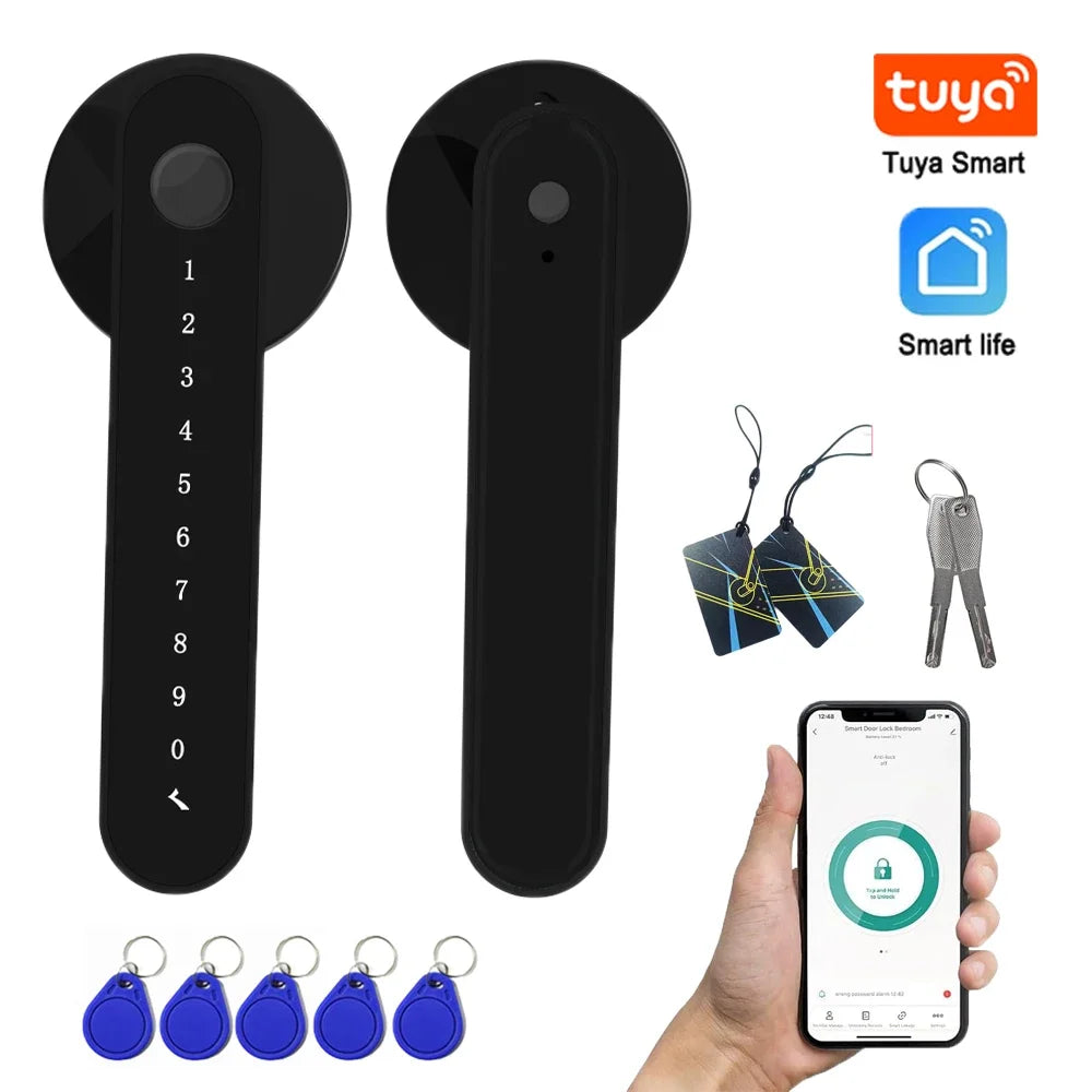 Smart Fingerprint Door Lock 5 in 1 Keyless Entry Door Knob Lock with Handle Smart Life APP Electronic Biometric Door Lock