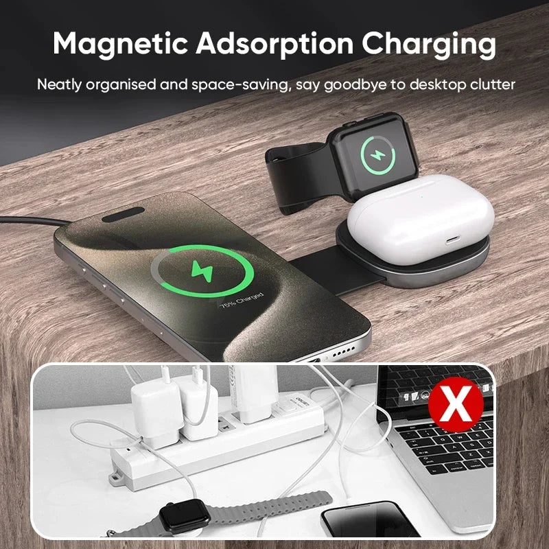 3-in-1 Wireless Charger for iPhone, AirPods, and Apple Watch - Qi Certified Tidesmit