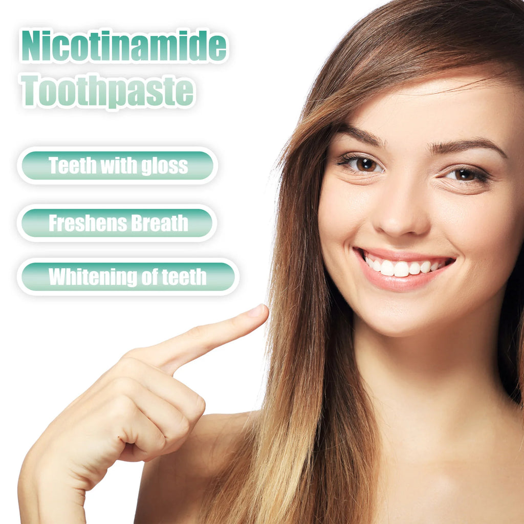 Tidesmit Niacinamide whitening toothpaste for deep stain removal, gum soothing, and refreshing breath oral care.