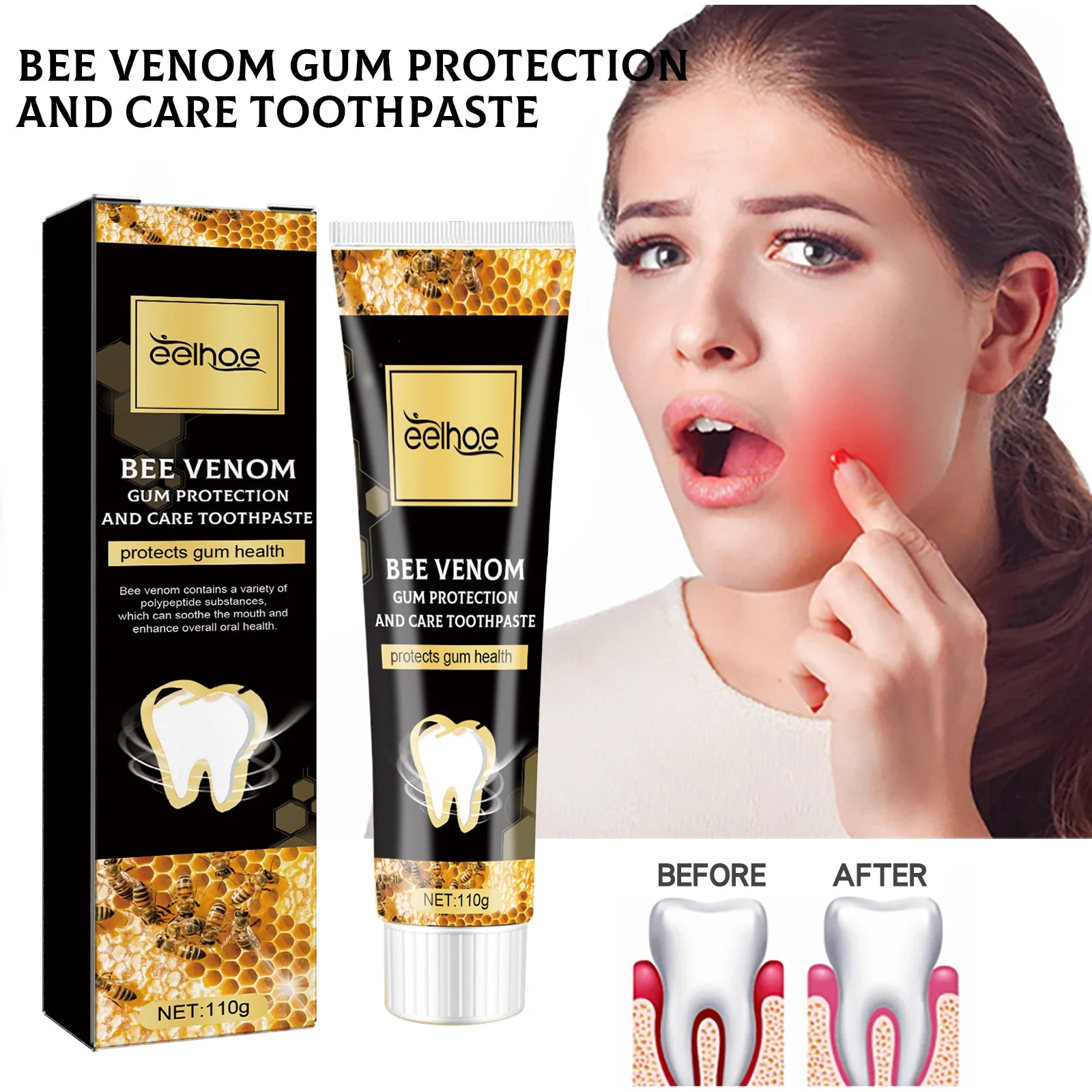 Tidesmit Bee Venom teeth whitening toothpaste for plaque removal and fresh breath oral care