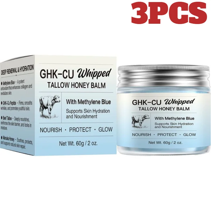 1/2/3pcs Ghk-Cu Beef Tallow Honey Balm Repair Dry Skin Deep Hydration Nourish Non-Greasy Brightening Even Skin Whipped Tallow Ho