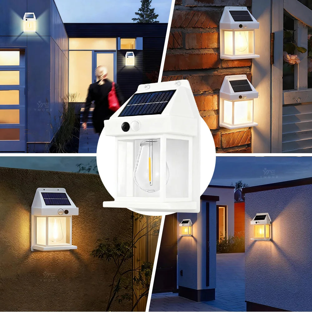4PCS Solar Wall Light Outdoor Waterproof Sunlight Pathway Fence Lamp Yard Luminous Wall Washer Garden Decoration Tungsten Light