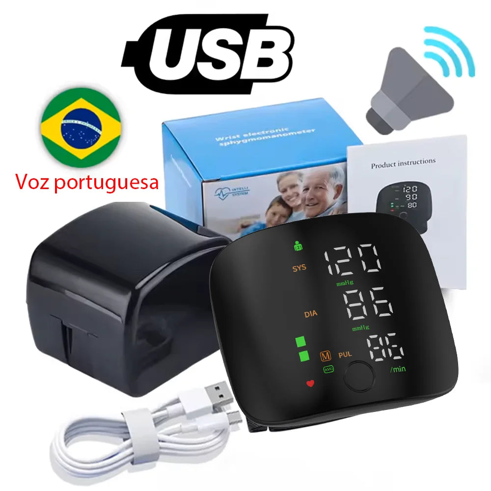 Rechargeable Wrist Blood Pressure Monitor Medical Digital Irregular Pulse Heart Rate Digital Tensiometer Health Tonometer