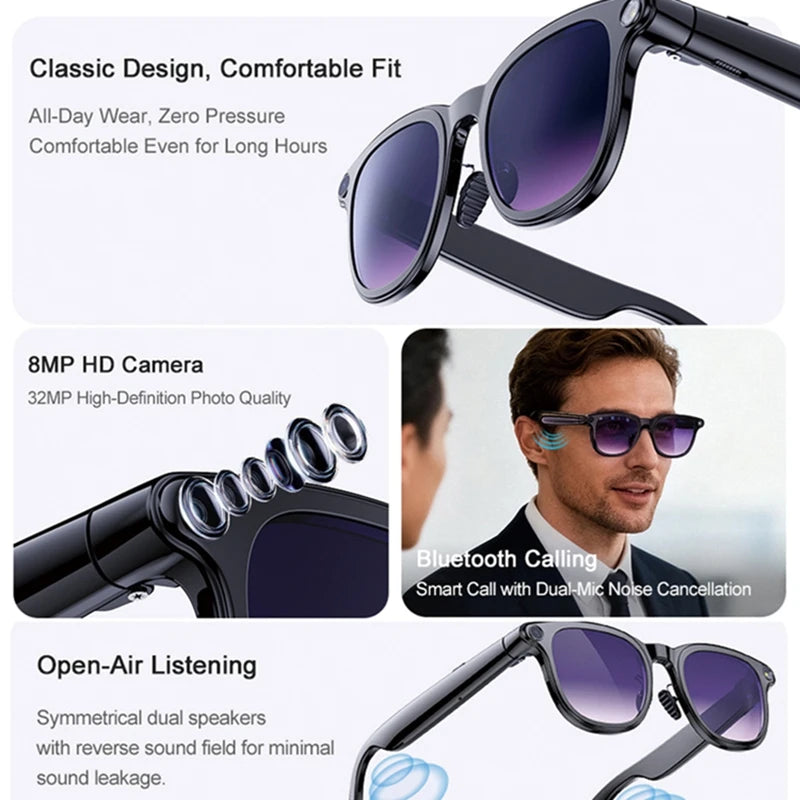 Smart Glasses with 8K Camera, Bluetooth Audio & 3-Lens Set Tidesmit