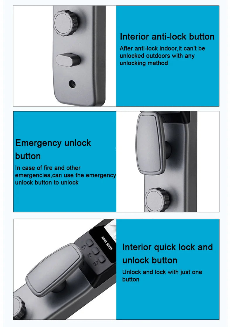 WiFi Tuya APP English/Russian/Spanish/Portuguese Voice Digital 3D Face Recognition Fingerprint Smart Door Lock
