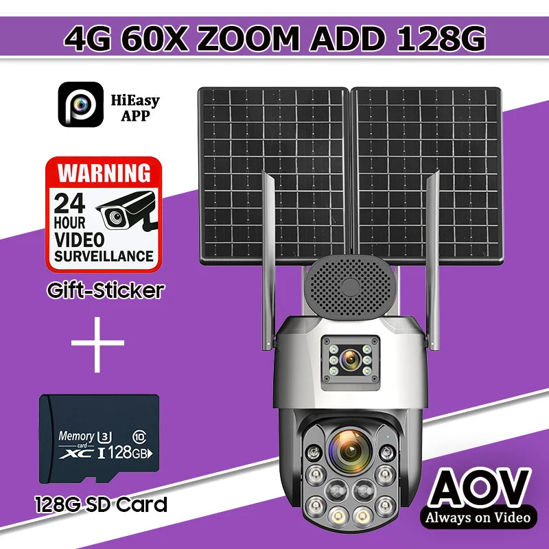 4G 60x solar PTZ surveillance camera bundle with 128GB SD card