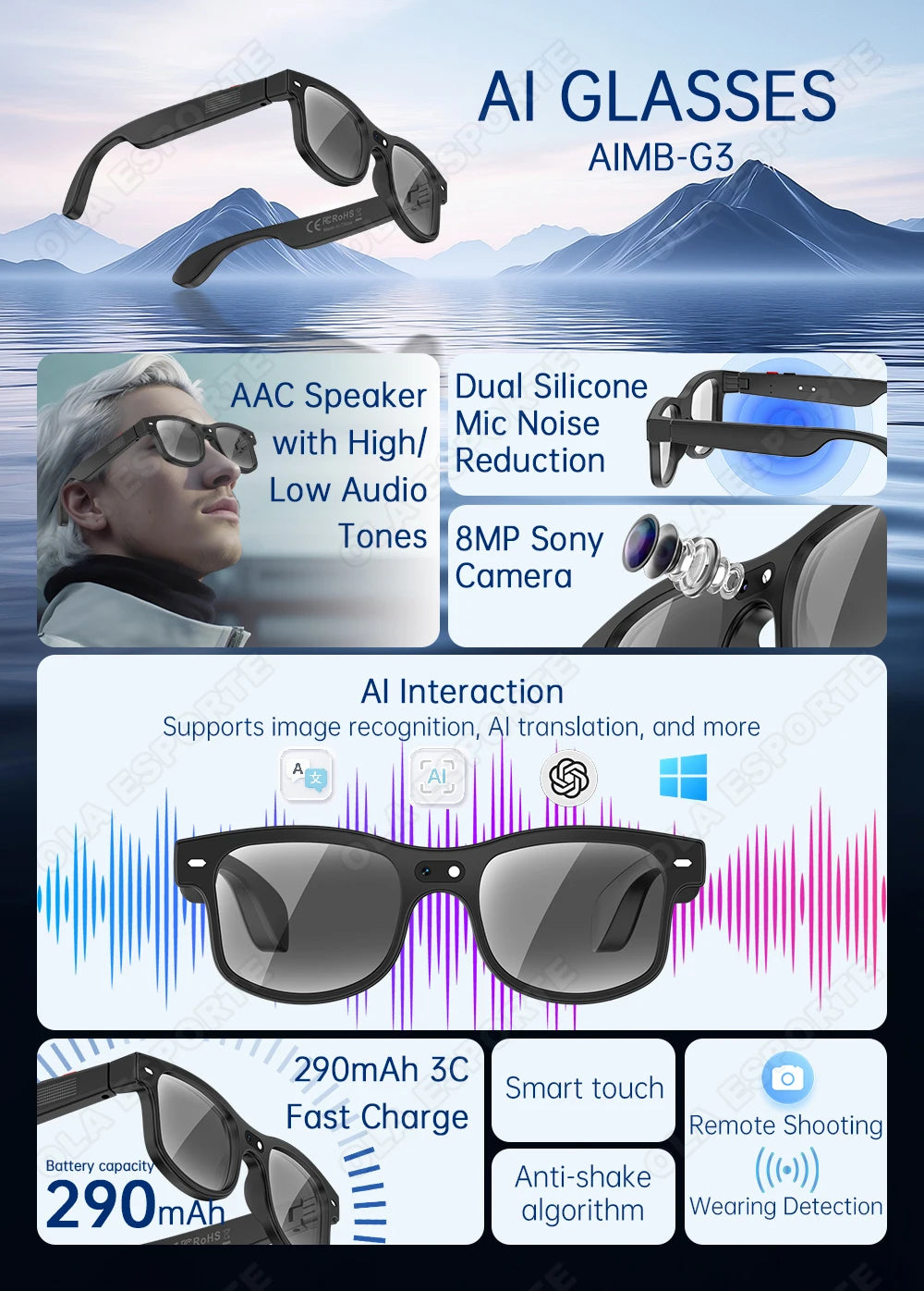 Smart Glasses with AI Voice Translation & Integrated Camera | Tidesmit Tidesmit