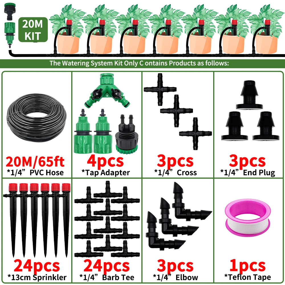 Garden Drip Irrigation Automatic Watering System Kit 1/4'' 13CM Sprinkler for Bonsai Pot Plant Flower Vegetable Greenhouse